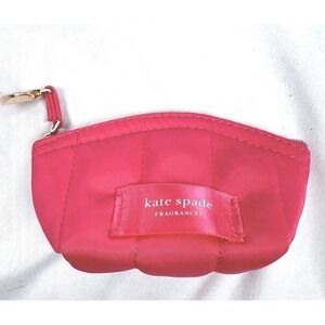 KATE SPADE FRAGRANCES Mini COIN COSMETIC Hot Pink Puffy Bag HEART CHARM PULL